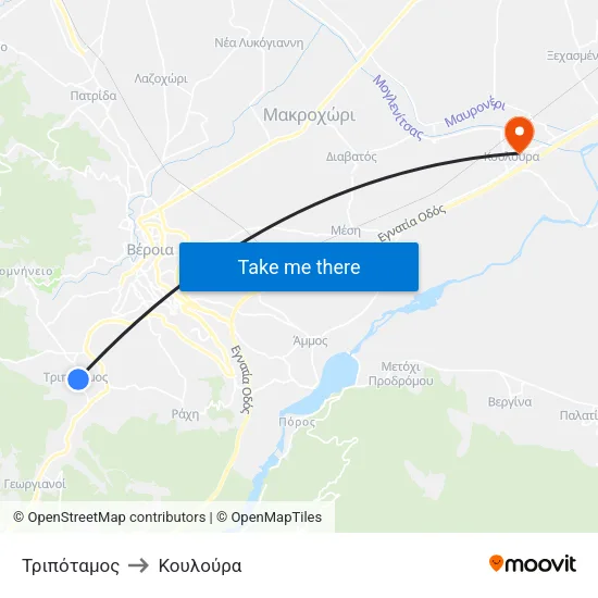 Τριπόταμος to Κουλούρα map