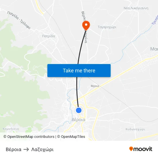 Βέροια to Λαζοχώρι map