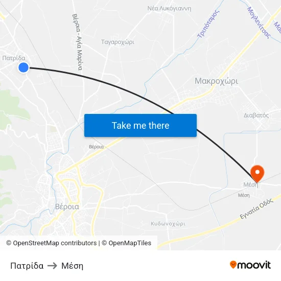 Πατρίδα to Μέση map