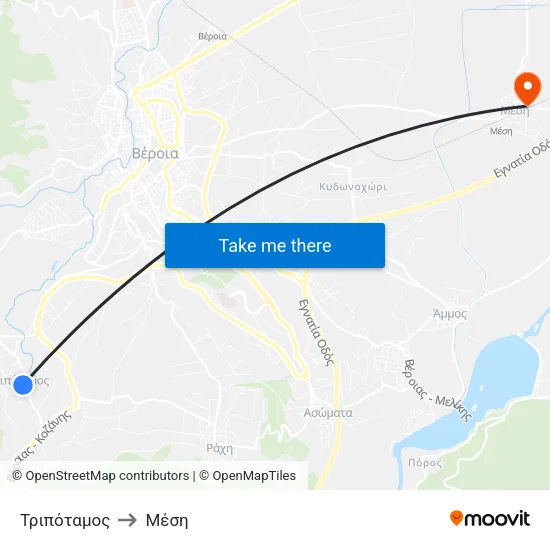 Τριπόταμος to Μέση map