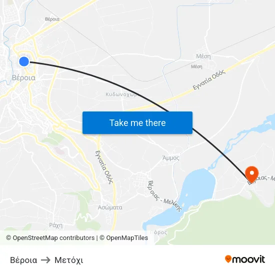 Βέροια to Μετόχι map