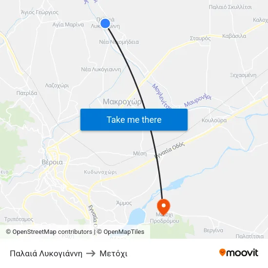 Παλαιά Λυκογιάννη to Μετόχι map