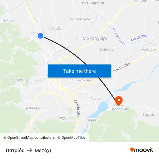 Πατρίδα to Μετόχι map