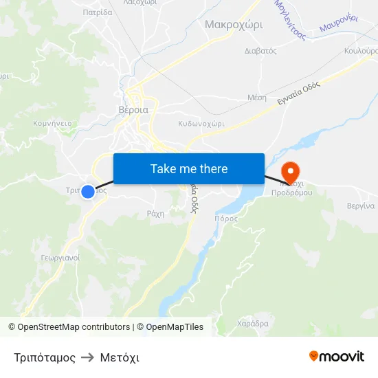 Τριπόταμος to Μετόχι map