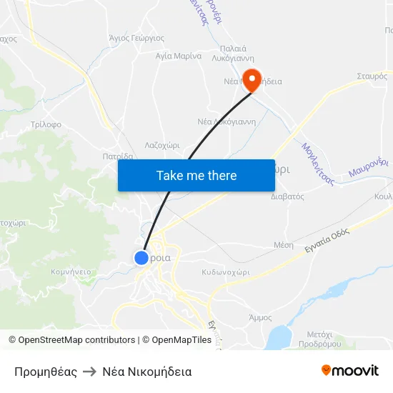 Προμηθέας to Νέα Νικομήδεια map