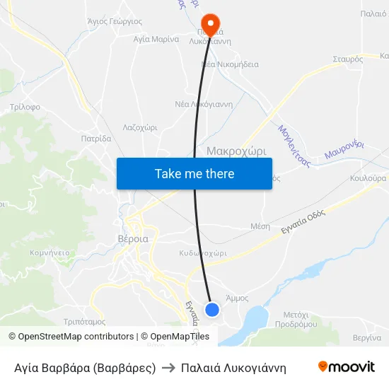 Αγία Βαρβάρα (Βαρβάρες) to Παλαιά Λυκογιάννη map