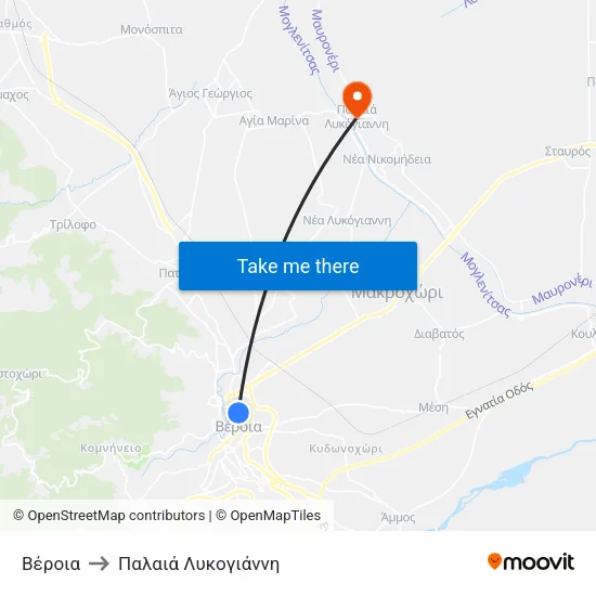 Βέροια to Παλαιά Λυκογιάννη map