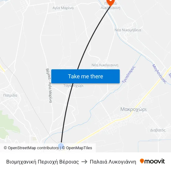 Βιομηχανική Περιοχή Βέροιας to Παλαιά Λυκογιάννη map
