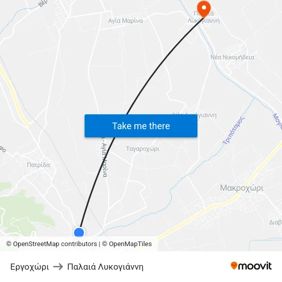 Εργοχώρι to Παλαιά Λυκογιάννη map