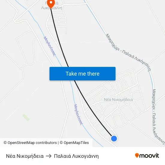 Νέα Νικομήδεια to Παλαιά Λυκογιάννη map