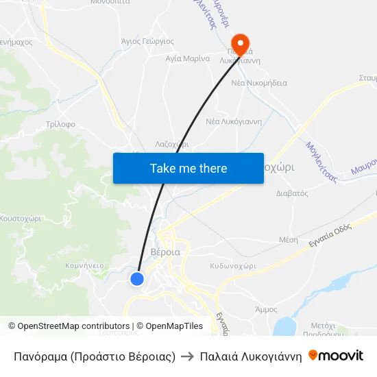 Πανόραμα (Προάστιο Βέροιας) to Παλαιά Λυκογιάννη map