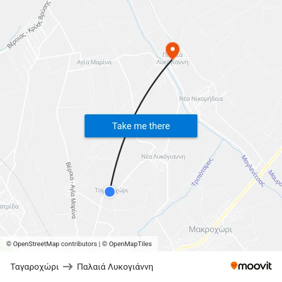 Ταγαροχώρι to Παλαιά Λυκογιάννη map
