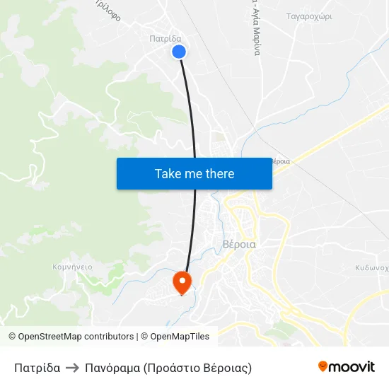 Πατρίδα to Πανόραμα (Προάστιο Βέροιας) map