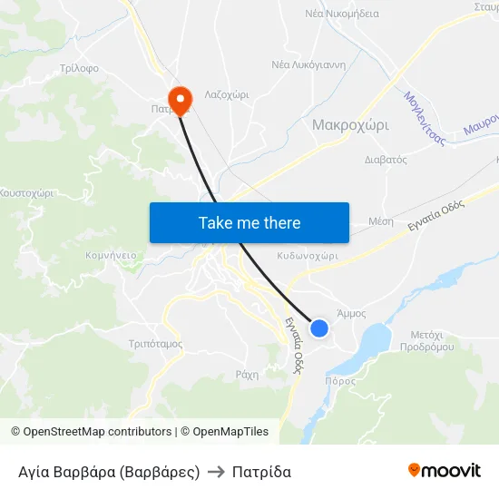 Αγία Βαρβάρα (Βαρβάρες) to Πατρίδα map