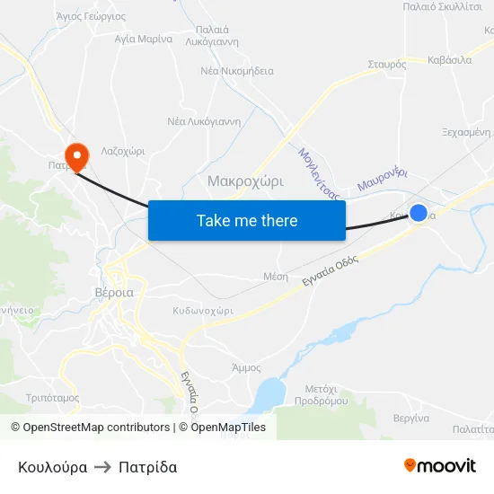 Κουλούρα to Πατρίδα map