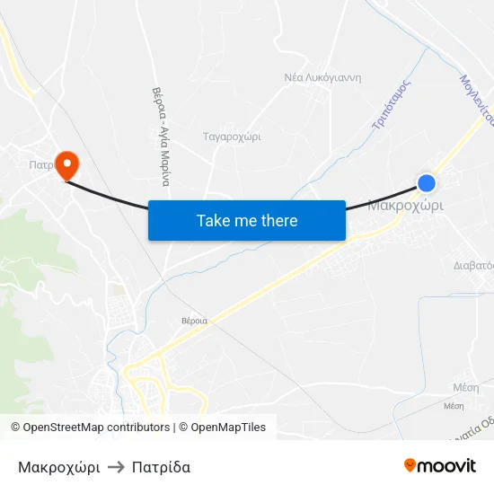 Μακροχώρι to Πατρίδα map