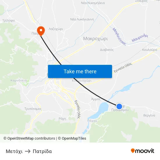 Μετόχι to Πατρίδα map