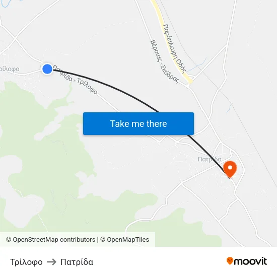 Τρίλοφο to Πατρίδα map