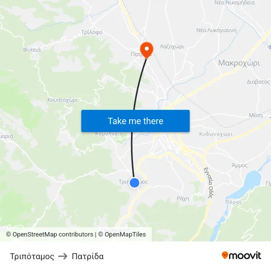 Τριπόταμος to Πατρίδα map