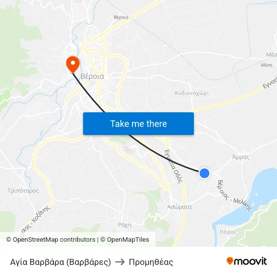 Αγία Βαρβάρα (Βαρβάρες) to Προμηθέας map