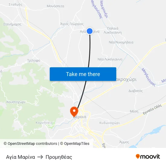 Αγία Μαρίνα to Προμηθέας map