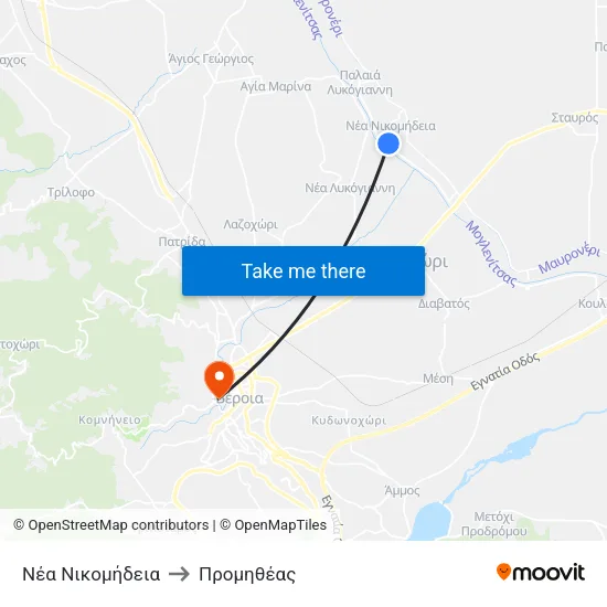 Νέα Νικομήδεια to Προμηθέας map