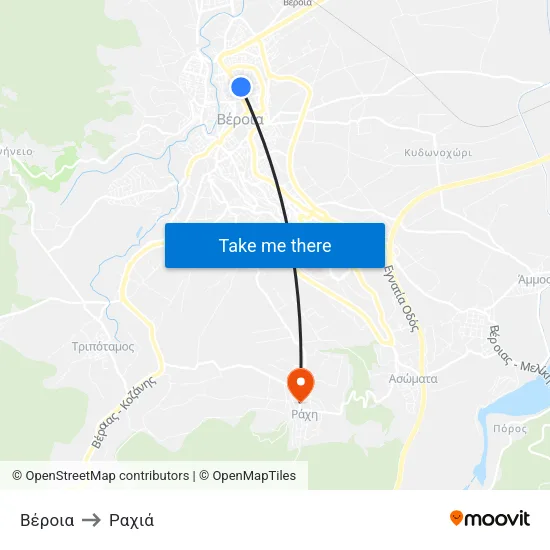 Βέροια to Ραχιά map