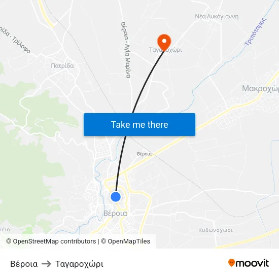Βέροια to Ταγαροχώρι map