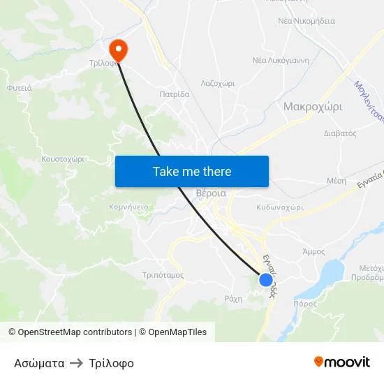 Ασώματα to Τρίλοφο map