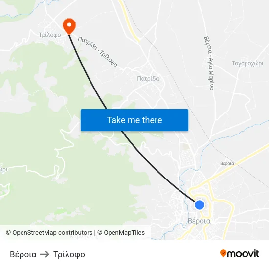 Βέροια to Τρίλοφο map