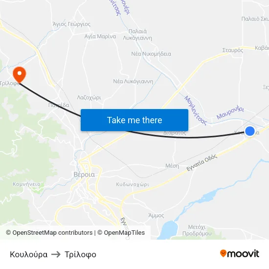 Κουλούρα to Τρίλοφο map