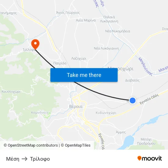 Μέση to Τρίλοφο map