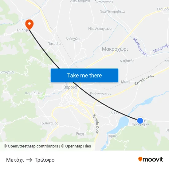 Μετόχι to Τρίλοφο map
