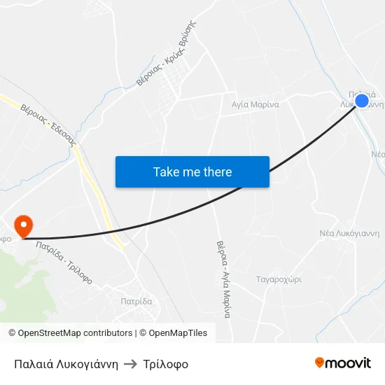 Παλαιά Λυκογιάννη to Τρίλοφο map