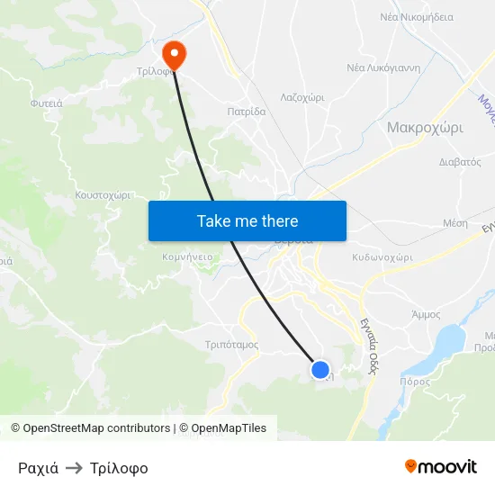 Ραχιά to Τρίλοφο map