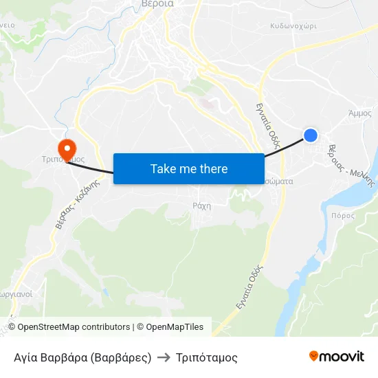 Αγία Βαρβάρα (Βαρβάρες) to Τριπόταμος map