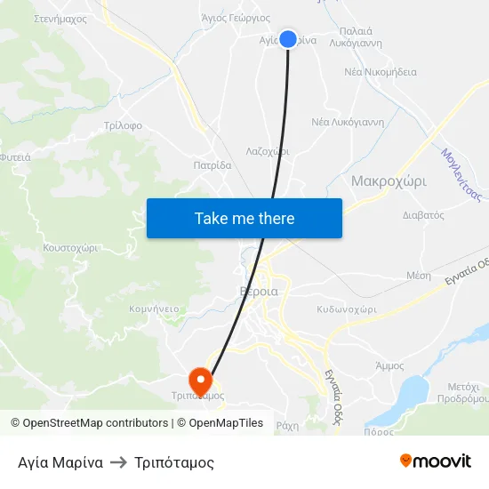 Αγία Μαρίνα to Τριπόταμος map