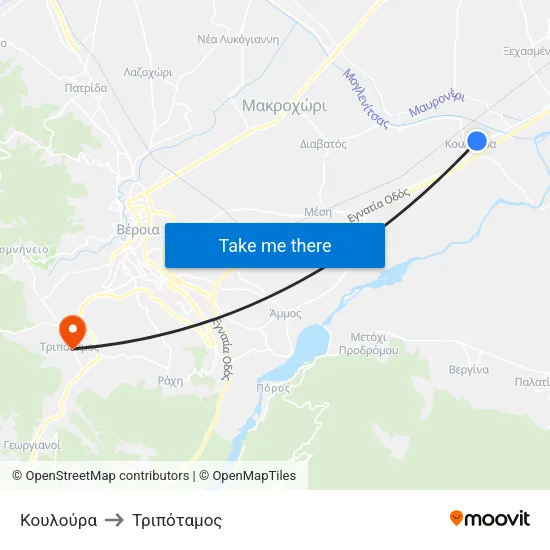 Κουλούρα to Τριπόταμος map