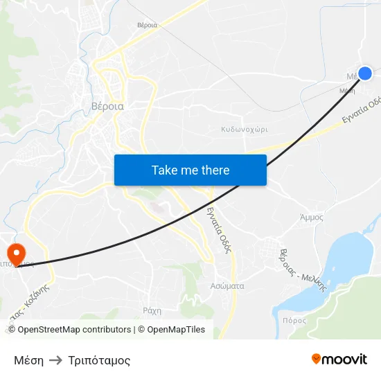 Μέση to Τριπόταμος map