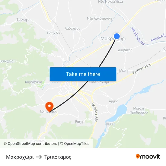 Μακροχώρι to Τριπόταμος map