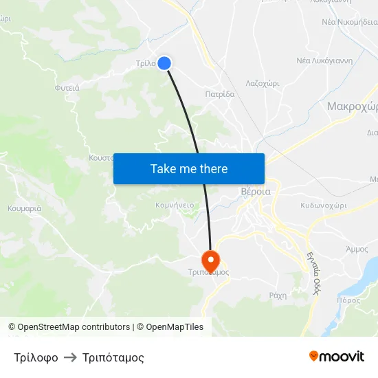 Τρίλοφο to Τριπόταμος map
