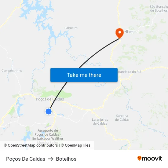 Poços De Caldas to Botelhos map