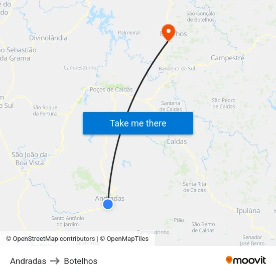 Andradas to Botelhos map
