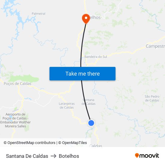 Santana De Caldas to Botelhos map
