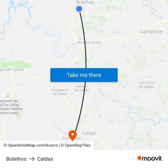 Botelhos to Caldas map