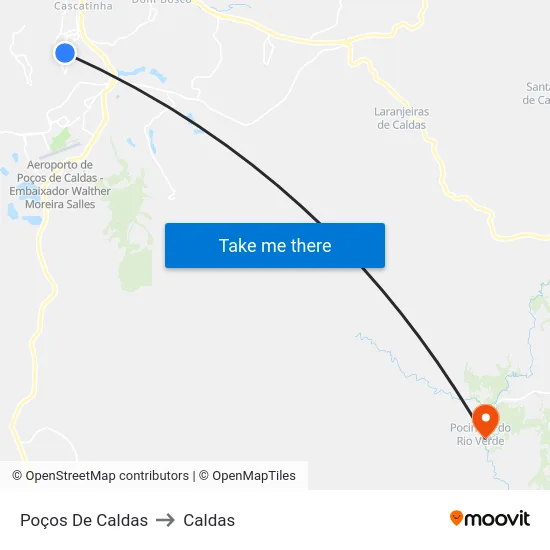 Poços De Caldas to Caldas map