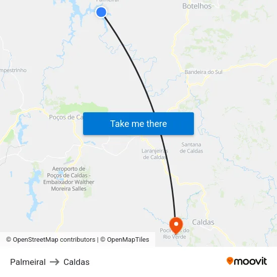 Palmeiral to Caldas map