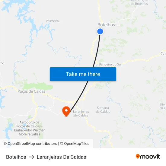Botelhos to Laranjeiras De Caldas map
