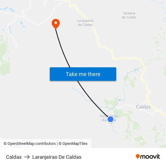 Caldas to Laranjeiras De Caldas map