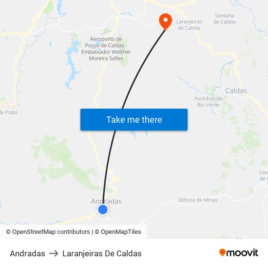 Andradas to Laranjeiras De Caldas map
